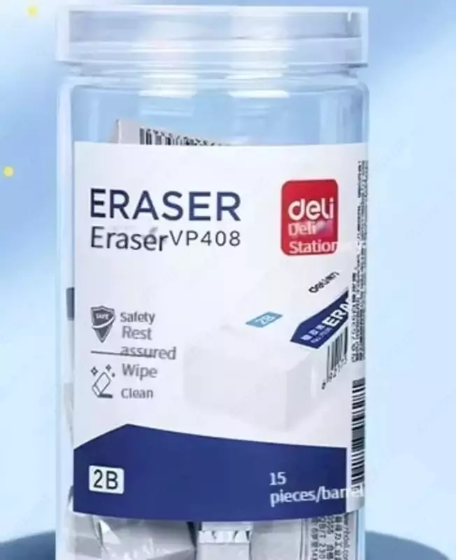 Корректирующий ластик "Deli" 2В, 42 х 17 х 10 мм, пластиковая туба, 15 шт. (Арт. - 408-VP) Ассортимент