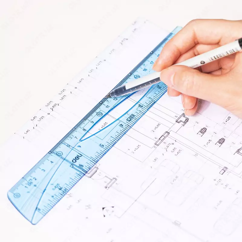 Пластиковая линейка "Deli" 20 см, две шкалы (Арт. - 10-EH) Голубая