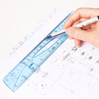 Пластиковая линейка "Deli" 20 см, две шкалы (Арт. - 10-EH) Голубая