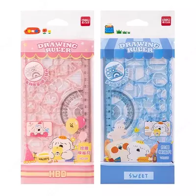 Пластиковый геометрический трафарет "Deli" 18 см, ПВХ уп., 2 шт. (Арт. - 118-VC) Ассортимент