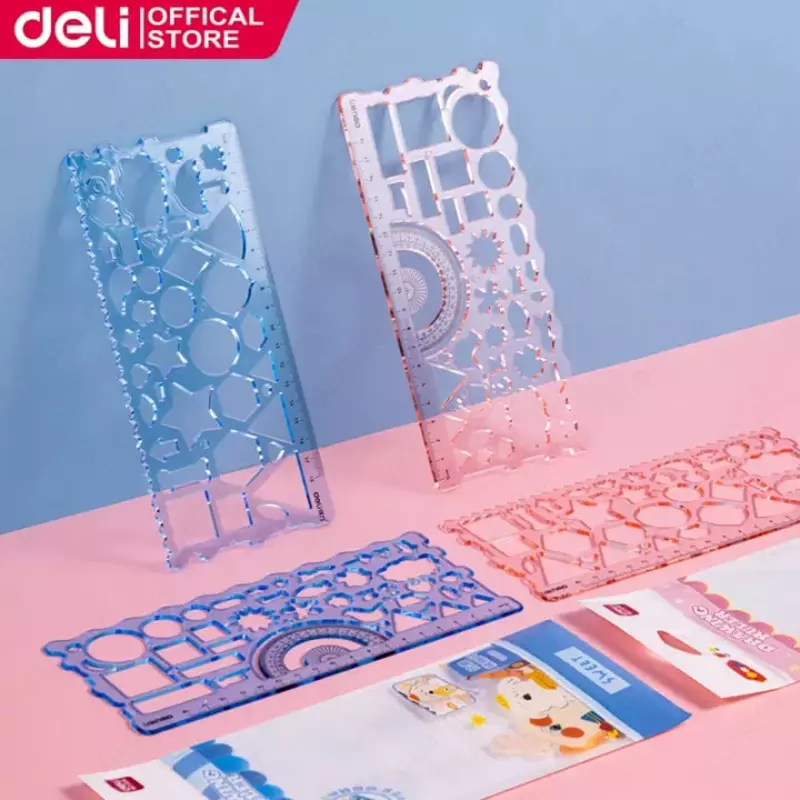 Пластиковый геометрический трафарет "Deli" 18 см, ПВХ уп., 2 шт. (Арт. - 118-VC) Ассортимент