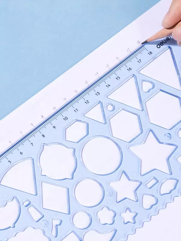 Пластиковый геометрический трафарет "Deli" 18 см, ПВХ уп., 2 шт. (Арт. - 118-VC) Ассортимент