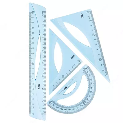 Комплект геометрических линеек (пластиковый) "Deli" 4 шт. (Арт. - 12-EH) Голубой