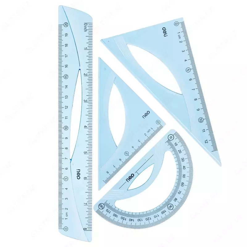 Geometrik o'lchagichlar to'plami (metall) "Deli" 4 dona. (m. - 79522-wt.) Oq