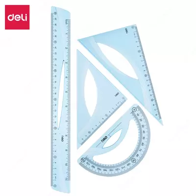 Комплект геометрических линеек (пластиковый) "Deli" 4 шт. (Арт. - 13-EH) Голубой