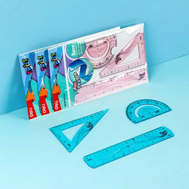 "Deli" "Twist Me" ultraegil plastik chizg‘ichlar to‘plami, 3 dona, PVC qadoqlash, assorti