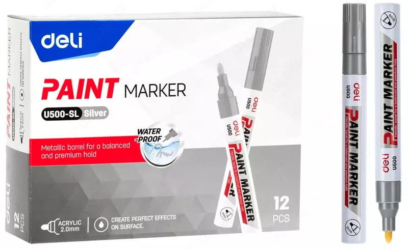 Перманентный маркер "Deli" Paint U500, 2 мм (Арт. - 500-SL-U) Серебро
