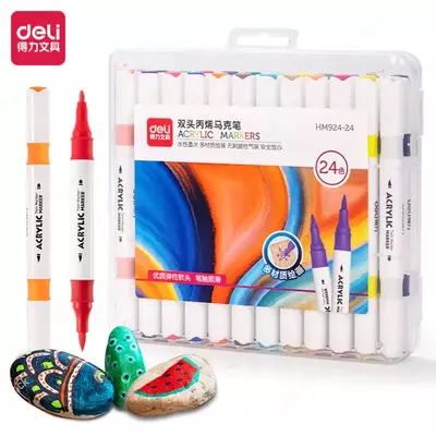 Упаковка акриловых маркеров (двухсторонние) "Deli" 24 шт/24 цв., пласт. бокс (Арт. - 924-24-HM)