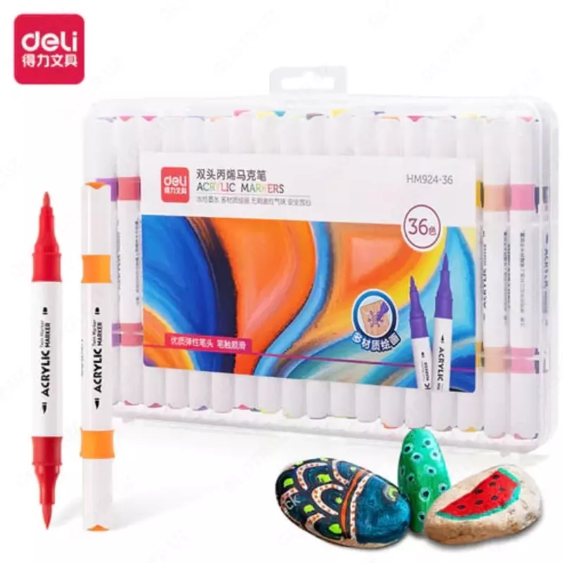 Akril markerlarni qadoqlash (ikki tomonlama) "Deli" 36 dona / 36 rang, plastmassa. quti (m. - 924-36-HM)