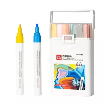 Упаковка акриловых маркеров (односторонние) "Deli" 36 шт., пласт. бокс с ручкой (Арт. - 111-36-HM)