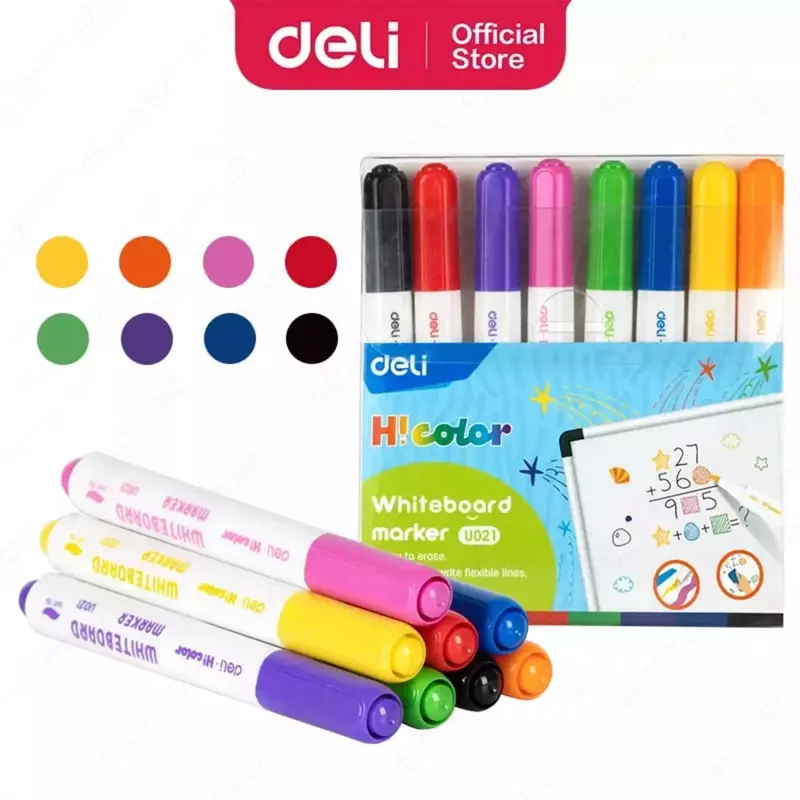 Flip-chart markerlari "Deli" H! Rangli, 1,5 mm, 8 dona, PVX paketi. (Art. - 021-EU) Assortiment