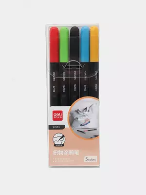 Маркеры для тканей "Deli", 2 мм, 5 шт., упаковка ПВХ, ассортимент