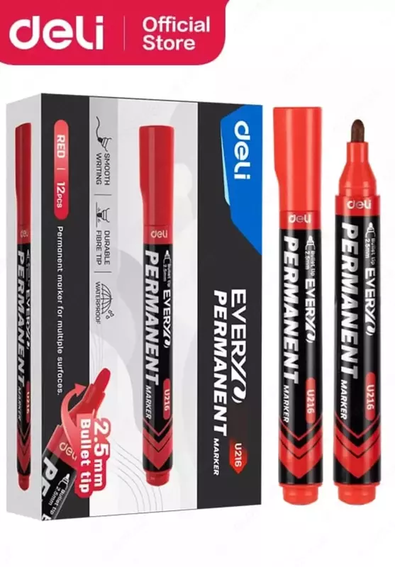 Doimiy marker "Deli" Everyu U216, 2,5 mm (Art. - 216-RD-EU) Qizil