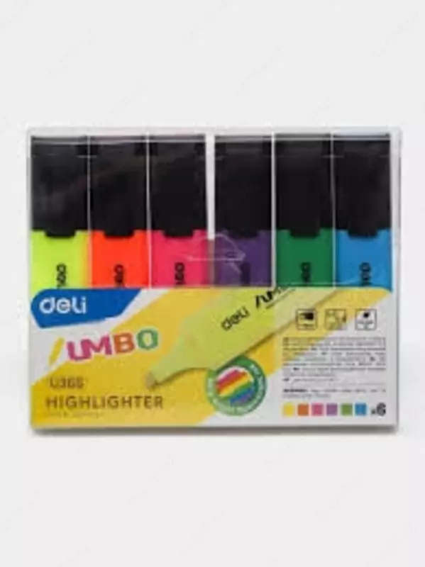 Маркер - текстовыделитель "Deli" Jumbo, 1-5 мм, скошен. наконечн., 6 шт. (Арт. - 366-MT-U) Ассортимент