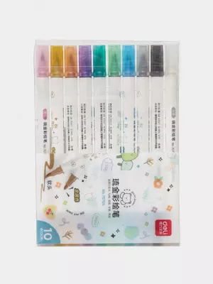 Цветные маркеры для декорирования (двухсторонние) "Deli" Metallic, 10 цв/10 шт., ПВХ уп. (Арт. - 70704)