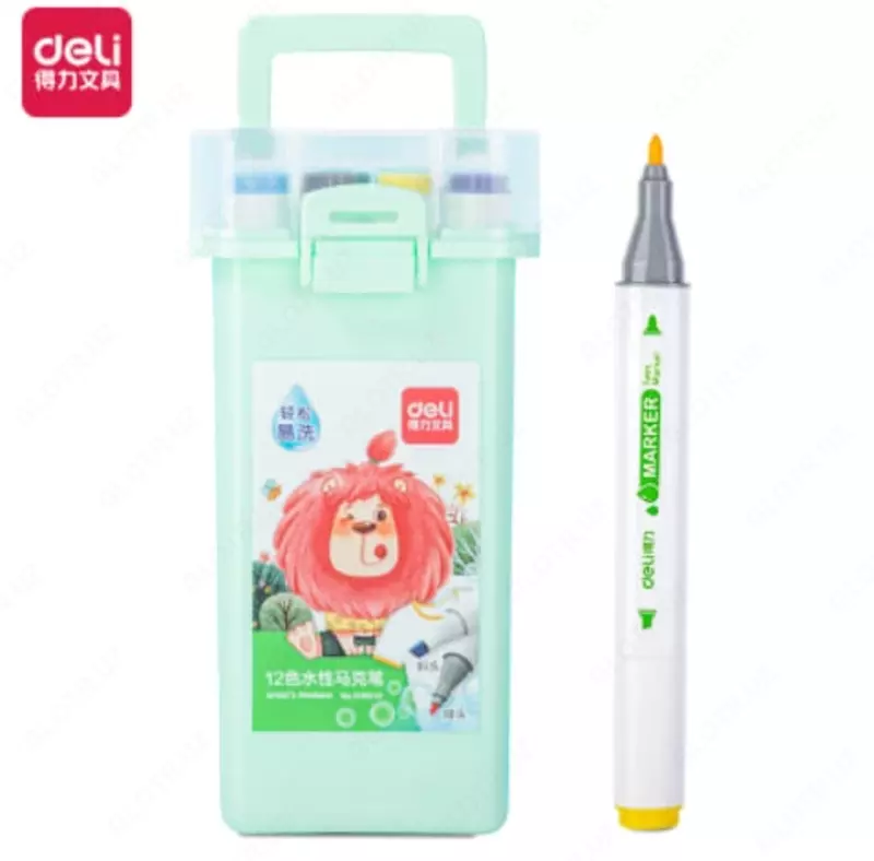 Sketch markerlar to'plami (ikki tomonlama) "Deli", uchi 2-4 mm, 12 dona, plastmassa. quti (- 70812-12-modda)