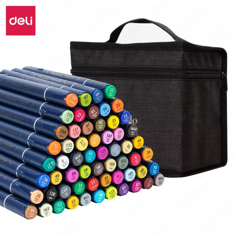 Sketch markerlar to'plami (ikki tomonlama) "Deli" Finenolo, uchi. 1-6 mm, 60 dona, matn. quti (m. - 184-60-C)