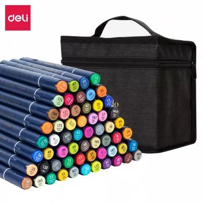 Sketch markerlar to'plami (ikki tomonlama) "Deli" Finenolo, uchi. 1-6 mm, 60 dona, matn. quti (m. - 184-60-C)