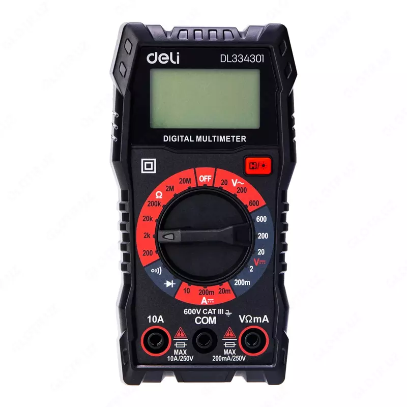 Универсальный мультиметр (цифровой) "Deli Tools" CAT III 600В, ручной (Арт.- EDL334301)