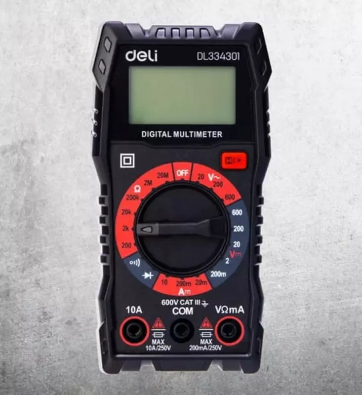 Универсальный мультиметр (цифровой) "Deli Tools" CAT III 600В, ручной (Арт.- EDL334301)