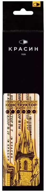 Qora va oq qalamlar to'plami "Krasin" Konstruktor, 6 dona, 2T (2H), T(H), TM (HB)-2, M (B), 2M (2B), olti burchakli, o'tkir, PP. yuqoriga. (m.- C-345)