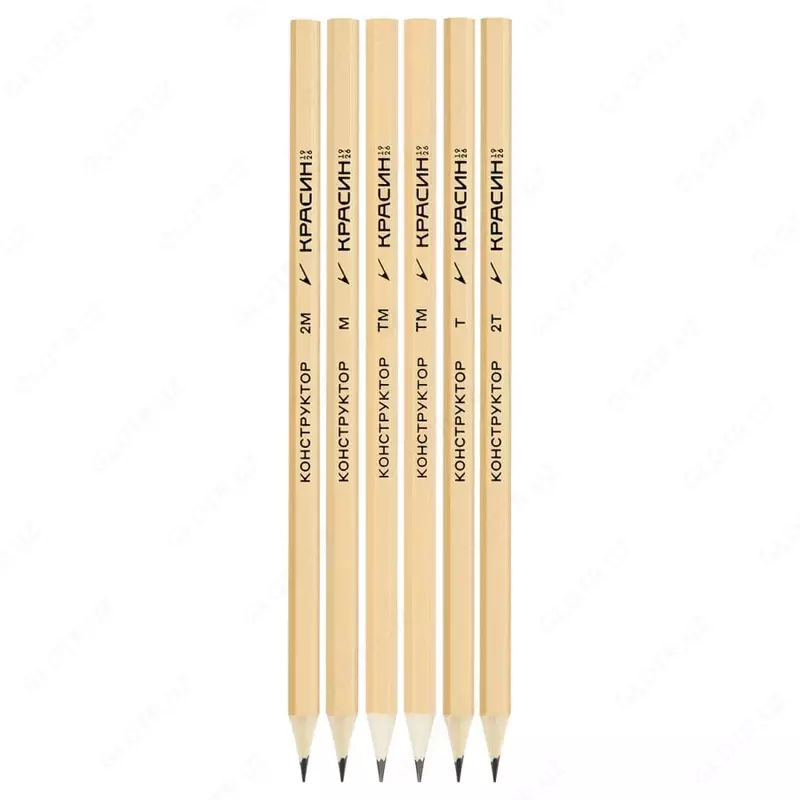 Qora va oq qalamlar to'plami "Krasin" Konstruktor, 6 dona, 2T (2H), T(H), TM (HB)-2, M (B), 2M (2B), olti burchakli, o'tkir, PP. yuqoriga. (m.- C-345)
