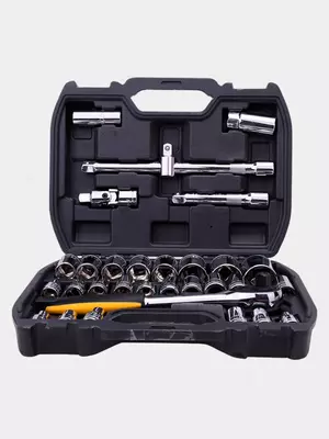 Набор торцевых головок и ключей "Deli Tools" dl1032, 1/2", муфты из стали 50bv30 Cr-V, пласт. кейс, 32 шт. (Арт. - EDL1032)