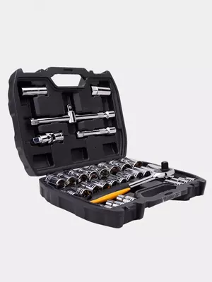 Набор торцевых головок и ключей  Набор торцевых головок и ключей "Deli Tools" dl1032, 1/2", муфты из стали 50bv30 Cr-V, пласт. кейс, 32 шт. (Арт. - EDL1032)