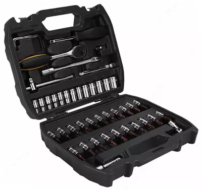 Набор торцевых головок и ключей "Deli Tools", 1/4", муфты из стали Cr-V, пласт. кейс, 46 шт. (Арт. - EDL1046)