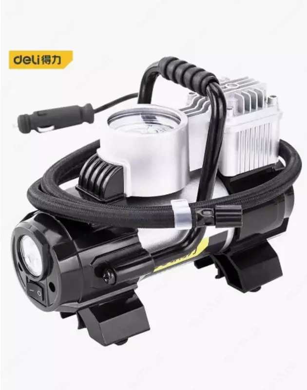 Автомобильный насос от прикуривателя (поршневой) "Deli Tools", 12В, 35 л/мин (Арт. - EDL8058) Черный/серебристый