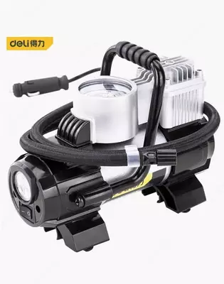 Автомобильный насос от прикуривателя (поршневой) "Deli Tools", 12В, 35 л/мин (Арт. - EDL8058) Черный/серебристый