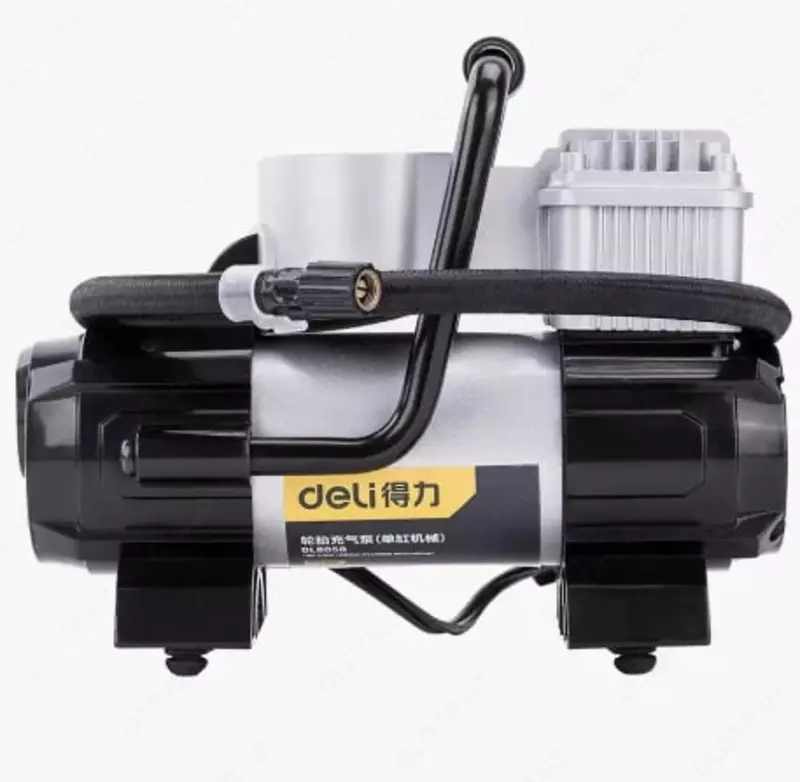 Автомобильный насос от прикуривателя (поршневой) "Deli Tools", 12В, 35 л/мин (Арт. - EDL8058) Черный/серебристый