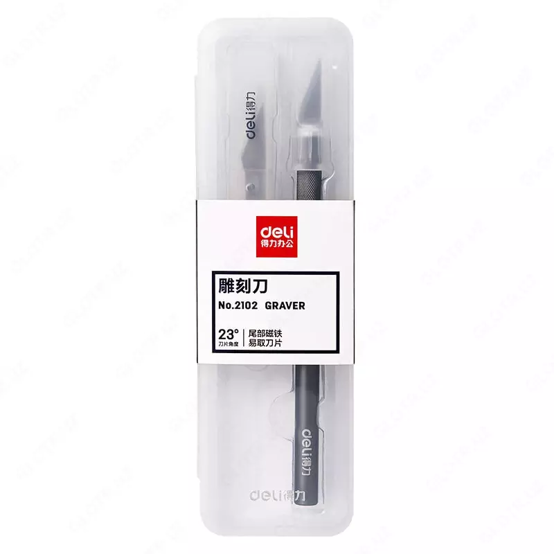 Нож - гравер "Deli", металлический, 148 мм., уп. пласт . бокс, 10 шт. лезв. (Арт. - 2102-bk) Черный