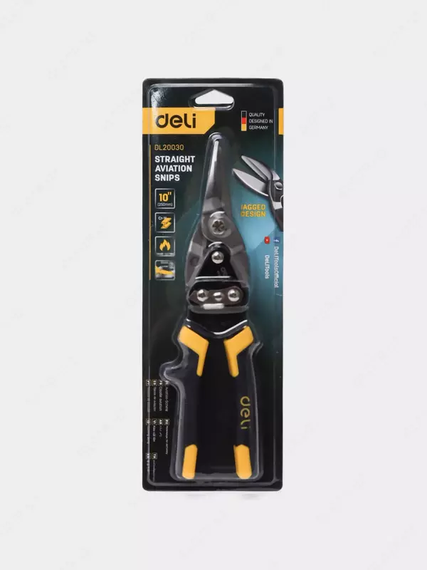 Ножницы по металлу (прямой рез) "Deli Tools" 10", 250 мм, сталь CrV (Арт. - EDL20030)