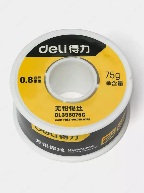 Оловянный припой (проволока) "Deli Tools" 0.8 мм, 99.3%, 75 гр. (Арт. - DL395075G) Серебристый