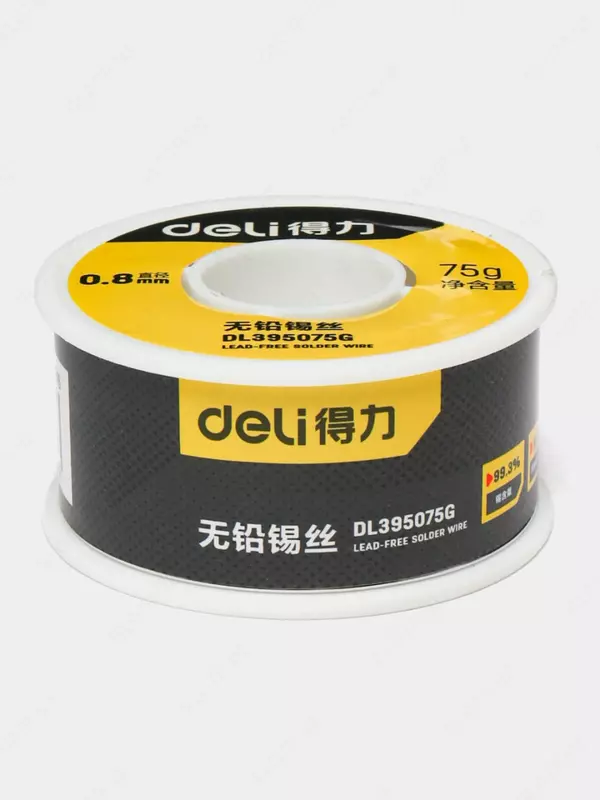 Оловянный припой (проволока) "Deli Tools" 0.8 мм, 99.3%, 75 гр. (Арт. - DL395075G) Серебристый