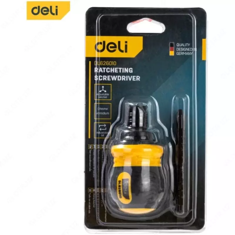 Отвертка двухсторонняя (прямая/крестообразная) "Deli Tools", 6/PH2x85 мм (Арт.-EDL626010)