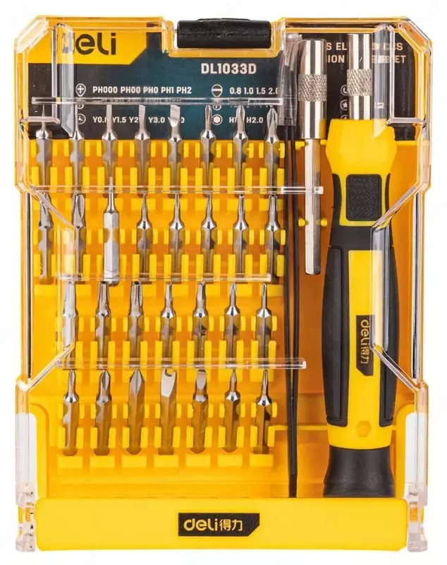 Набор прецизионных отверток "Deli Tools", SL/PH/Т/Y, 33 шт., пласт. бокс (Арт.- EDL1033D)