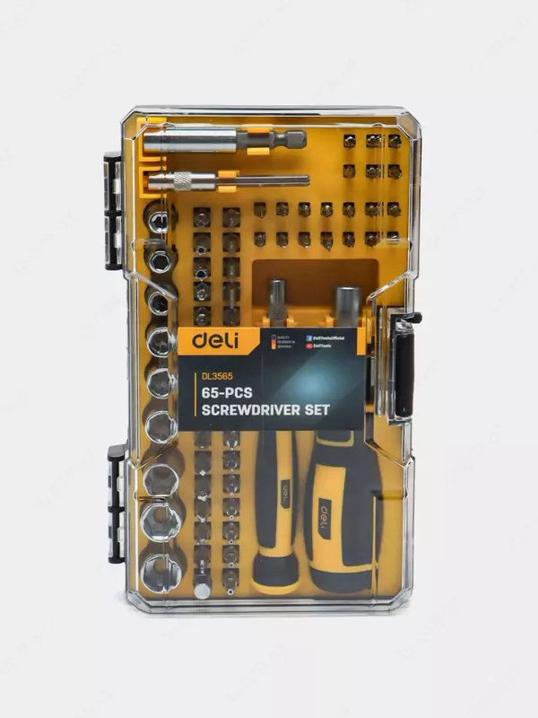 Набор прецизионных отверток "Deli Tools", SL/PH/Н/Т/Y, 65 шт., пласт. бокс (Арт.- EDL3565)
