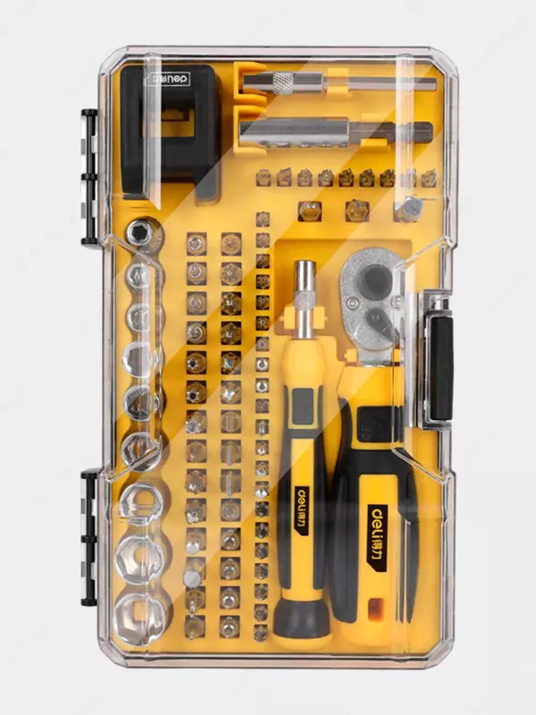 Nozik tornavidalar to'plami "Deli Tools", SL/PH/H/T/Y, 75 dona, plastmassa. quti (modda - DL3575)