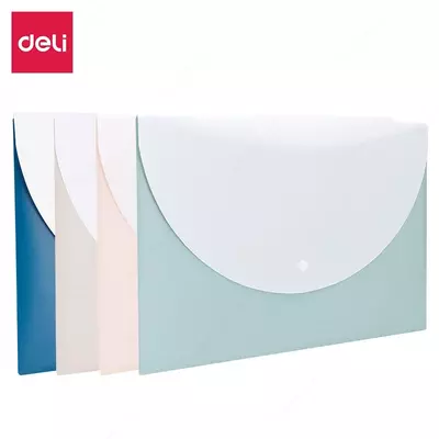 Пластиковая папка-конверт на кнопке "Deli" А4, 1 отд., 333 х 231 мм, 180 мкм (Арт.- 763-EF) Ассортимент