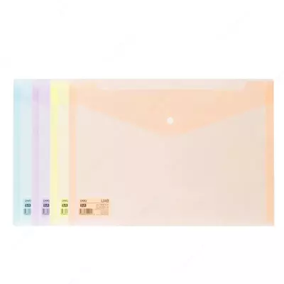 "Deli" A4 tugmasi bo'lgan plastik papka-konvert, 1 bo'lim, 331 x 237 mm, 160 mikron (Art. - 766-EF) Assortiment