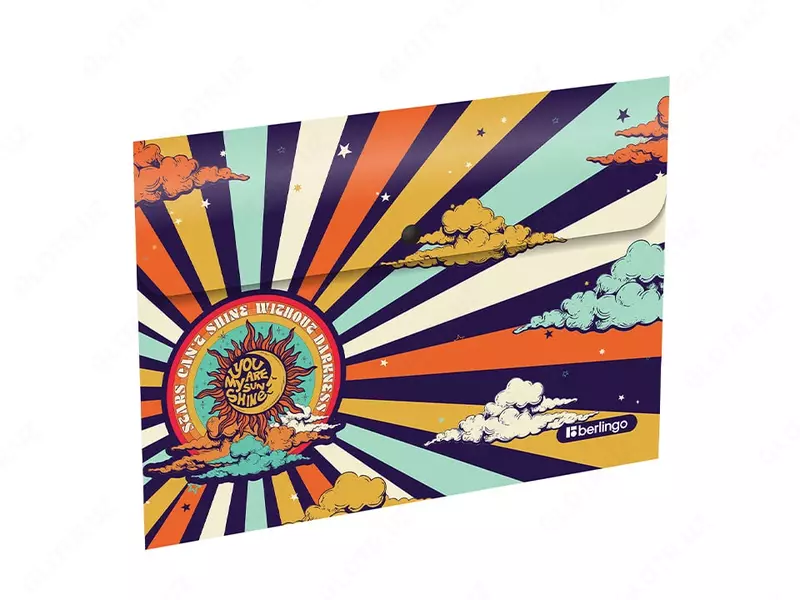 Пластиковая папка-конверт (1 кнопка) "Berlingo" Groovy, А4, 1 отд., 330 мкм (Арт.- EFb_A4S15) Цв. ассорти