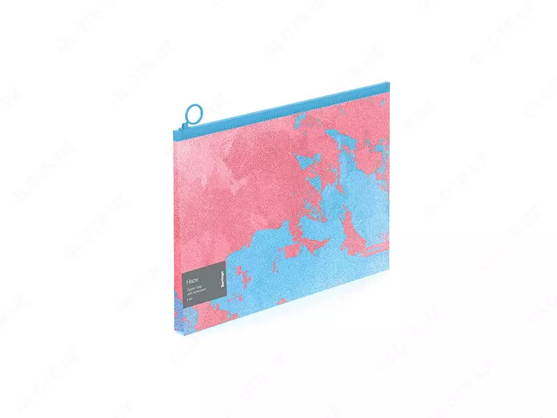 Пластиковая папка для документов (ZIP - молния) Berlingo "Haze" Голубая-розовая.