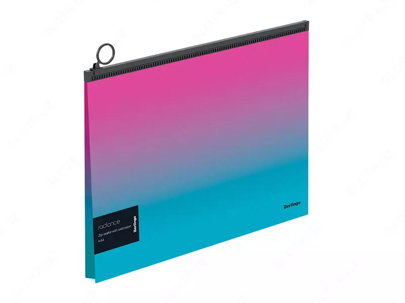 Berlingo "Radiance" hujjatlar uchun plastik papka (ZIP-fermuarli), ko‘k-pushti rangda.