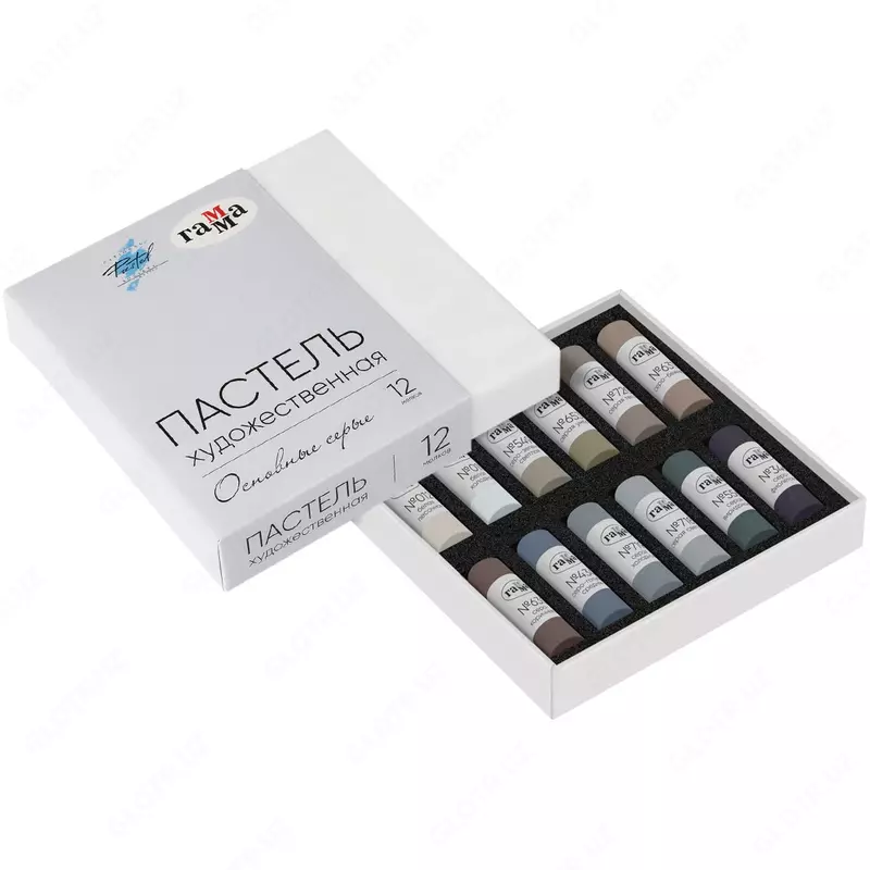 "Gamma" quruq pastel rangli qalamlarning qadoqlanishi Kulrang, 12 rang, karton. yuqoriga. (m. - 108202312)