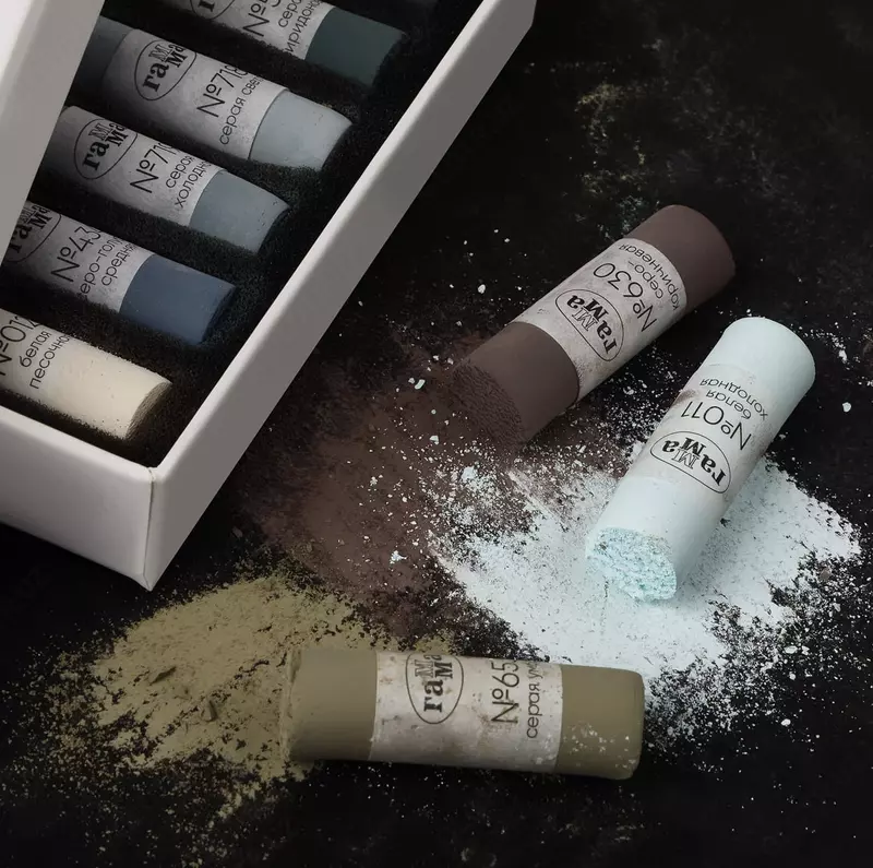 "Gamma" quruq pastel rangli qalamlarning qadoqlanishi Kulrang, 12 rang, karton. yuqoriga. (m. - 108202312)