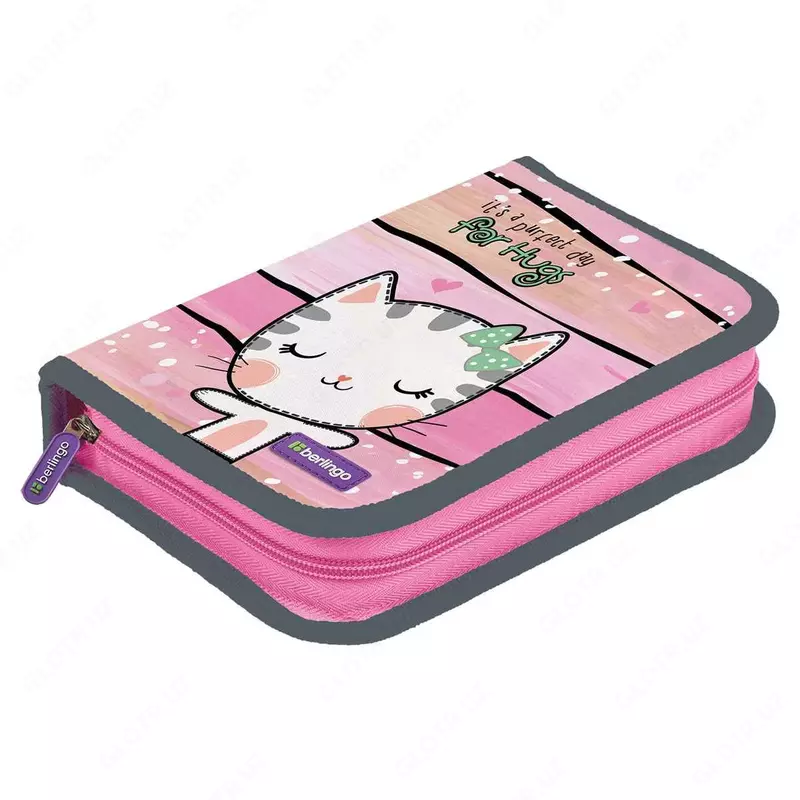 Детский пенал "Berlingo" Cat Hugs, 1+1 доп. отд, 200 х 140 х 40 мм, полиэстер/ПВХ (Арт. - PK11028) Цв. ассорти