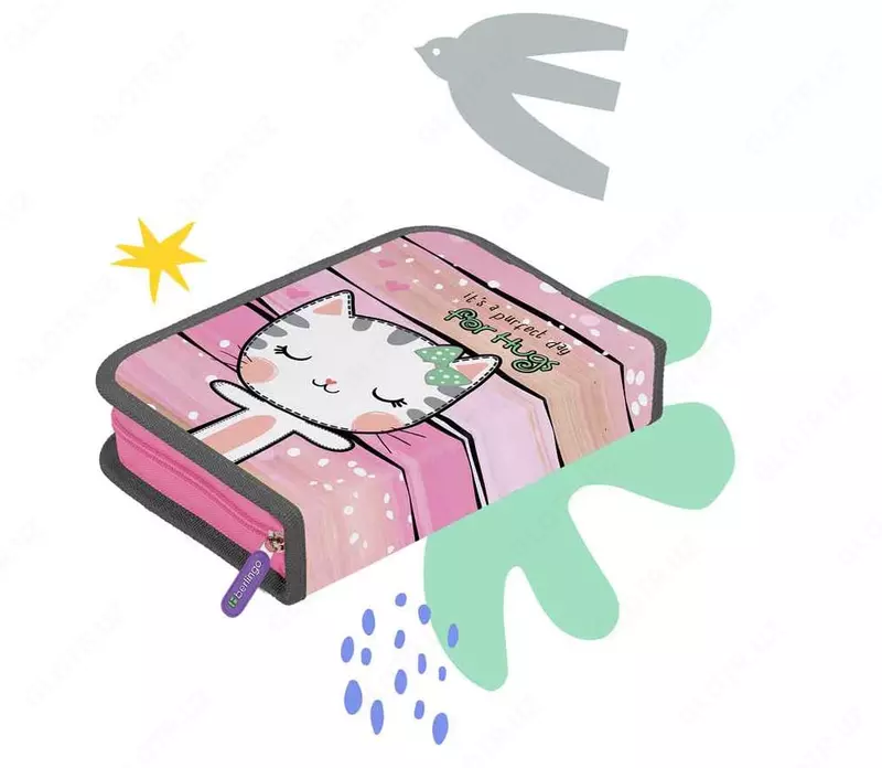 Детский пенал "Berlingo" Cat Hugs, 1+1 доп. отд, 200 х 140 х 40 мм, полиэстер/ПВХ (Арт. - PK11028) Цв. ассорти