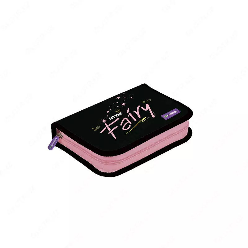 Детский пенал "Berlingo" Little fairy, 1+1 доп. отд, 200 х 140 х 40 мм, полиэстер/ПВХ (Арт. - PK11025) Черный/розовый